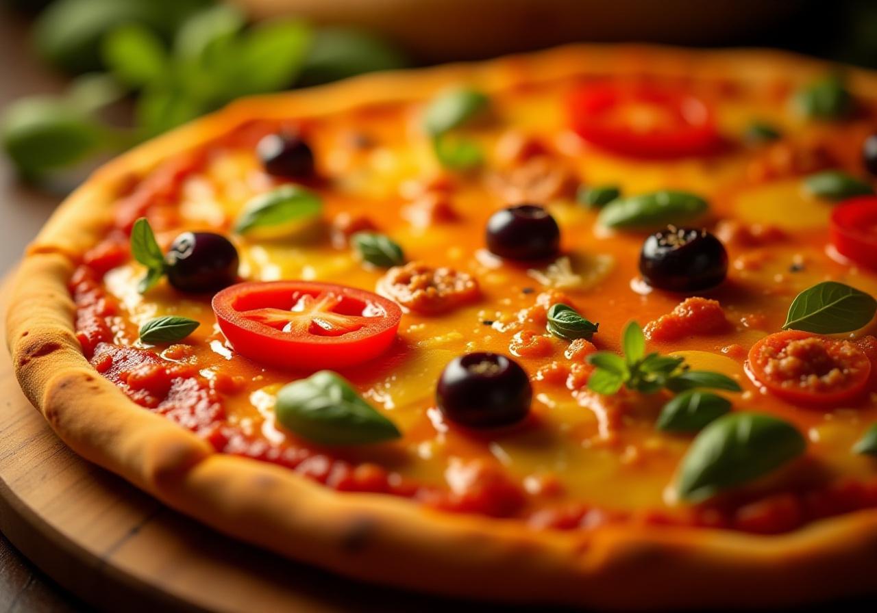 Vibrant artisan pizza with fresh, colorful ingredients